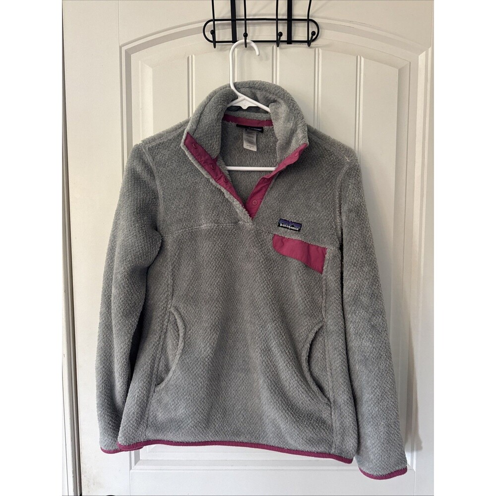 Patagonia Fleece Gray & Pink Polartec 1/4 SNAP-T Pullover Women’s Size Small